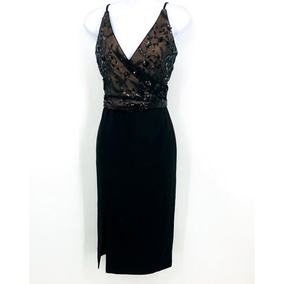 DRESS THE POPULATION Giulia Sequin Bodice Sheath Midi Dress Small Black/Tan NWOT - Picture 3 of 8